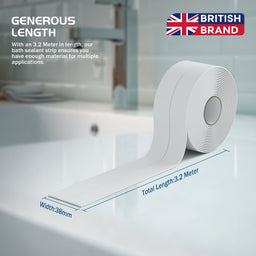 38mm x 3.2m White Self-Adhesive Bath Sealant Strip, Waterproof Sealing Tape Caulk Strip x 2