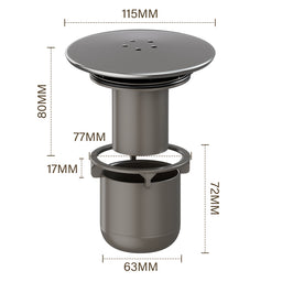 Shower Drain Chrome Cover Replacement, Removable Top Fitting Cap Parts Shower Trap, 90mm/115mm Shower Plughole Cover, Fast Flow Shower Tray Waste in Warm Grey