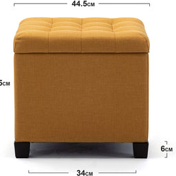 45cm Cube Linen Padded Seat Ottoman Storage Stool Box, Footstool Pouffes Chair with Lids