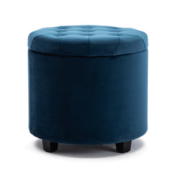 45cm Round New Velvet Padded Seat Ottoman Storage Stool Box, Footstool Pouffes Chair with Lids