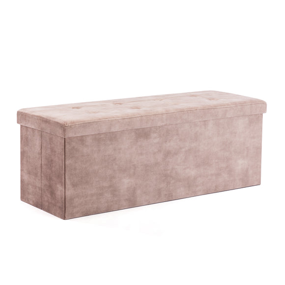 Velvet Pouffe Folding Storage Ottoman Footstool Box Toy Chest with Lid, Foldable Foot Stool Seat 110cm x 40cm x 40cm