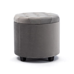 45cm Round New Velvet Padded Seat Ottoman Storage Stool Box, Footstool Pouffes Chair with Lids