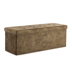 Velvet Pouffe Folding Storage Ottoman Footstool Box Toy Chest with Lid, Foldable Foot Stool Seat 110cm x 40cm x 40cm