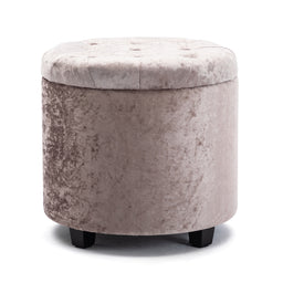 45cm Round New Velvet Padded Seat Ottoman Storage Stool Box, Footstool Pouffes Chair with Lids