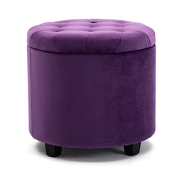 45cm Round New Velvet Padded Seat Ottoman Storage Stool Box, Footstool Pouffes Chair with Lids