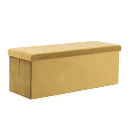 Velvet Pouffe Folding Storage Ottoman Footstool Box Toy Chest with Lid, Foldable Foot Stool Seat 110cm x 40cm x 40cm