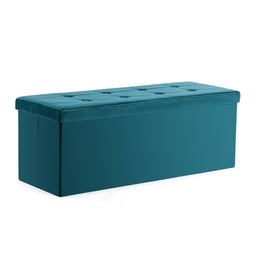 Velvet Pouffe Folding Storage Ottoman Footstool Box Toy Chest with Lid, Foldable Foot Stool Seat 110cm x 40cm x 40cm