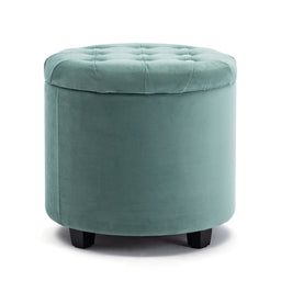 45cm Round New Velvet Padded Seat Ottoman Storage Stool Box, Footstool Pouffes Chair with Lids