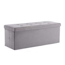 Velvet Pouffe Folding Storage Ottoman Footstool Box Toy Chest with Lid, Foldable Foot Stool Seat 110cm x 40cm x 40cm