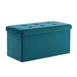 Velvet Pouffe Folding Storage Ottoman Footstool Box Toy Chest with Lid, Foldable Foot Stool Seat 82cm x 40cm x 40cm