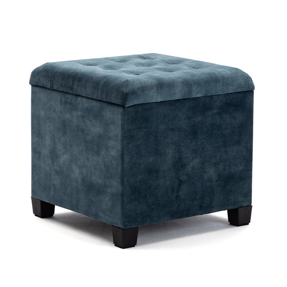 45cm Cube Cloud Velvet Padded Seat Ottoman Storage Stool Box, Footstool Pouffes Chair with Lids