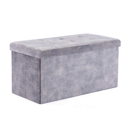 Velvet Pouffe Folding Storage Ottoman Footstool Box Toy Chest with Lid, Foldable Foot Stool Seat 82cm x 40cm x 40cm