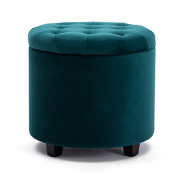 45cm Round New Velvet Padded Seat Ottoman Storage Stool Box, Footstool Pouffes Chair with Lids