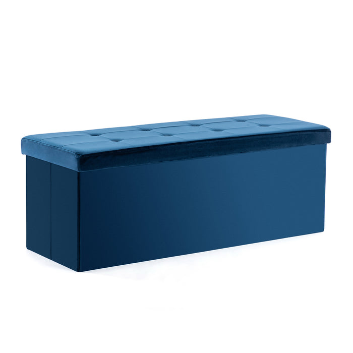 Velvet Pouffe Folding Storage Ottoman Footstool Box Toy Chest with Lid, Foldable Foot Stool Seat 110cm x 40cm x 40cm