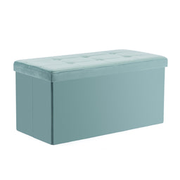 Velvet Pouffe Folding Storage Ottoman Footstool Box Toy Chest with Lid, Foldable Foot Stool Seat 82cm x 40cm x 40cm