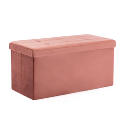 Velvet Pouffe Folding Storage Ottoman Footstool Box Toy Chest with Lid, Foldable Foot Stool Seat 82cm x 40cm x 40cm