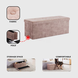 Velvet Pouffe Folding Storage Ottoman Footstool Box Toy Chest with Lid, Foldable Foot Stool Seat 110cm x 40cm x 40cm