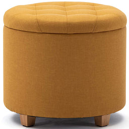 45cm Round Linen Padded Seat Ottoman Storage Stool Box, Footstool Pouffes Chair with Lids