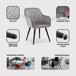 Dalton Upholstered Kitchen Dining Chair with Arms and Back, Strong Metal Leg, Lounge Living Room Armchair Reception Tub Chair