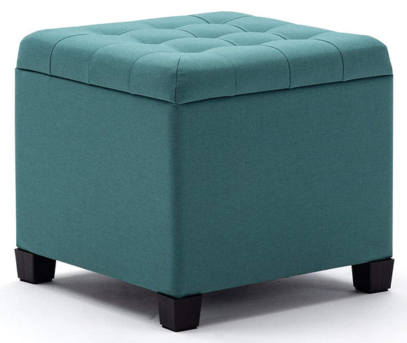 45cm Cube Linen Padded Seat Ottoman Storage Stool Box, Footstool Pouffes Chair with Lids