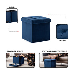 Ottoman Storage Box, Folding Stool Seat, Velvet Padded Foot Stool, Sofa Footstool Pouffes, Light Weight Children Toy Chest 38cm x 38cm x 38cm