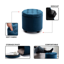 45cm Round New Velvet Padded Seat Ottoman Storage Stool Box, Footstool Pouffes Chair with Lids