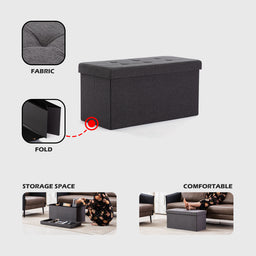 Large Ottoman Storage Box, Velvet Folding Padded Seat Bench Stool Foot Stool, Sofa Pouffes Footstool, Extra Storage Space 76cm x 38cm x 38cm