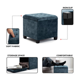 45cm Cube Cloud Velvet Padded Seat Ottoman Storage Stool Box, Footstool Pouffes Chair with Lids