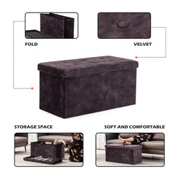 Velvet Pouffe Folding Storage Ottoman Footstool Box Toy Chest with Lid, Foldable Foot Stool Seat 82cm x 40cm x 40cm