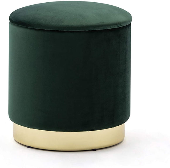 37cm Round Velvet Ottoman Storage Box With Lid, Pouffe Seat Chair, Living Room Footstool, Bedroom Dresing Stool With Gold Plating Base