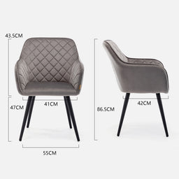 Dalton Upholstered Kitchen Dining Chair with Arms and Back, Strong Metal Leg, Lounge Living Room Armchair Reception Tub Chair