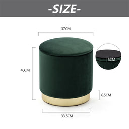 37cm Round Velvet Ottoman Storage Box With Lid, Pouffe Seat Chair, Living Room Footstool, Bedroom Dresing Stool With Gold Plating Base