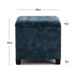 45cm Cube Cloud Velvet Padded Seat Ottoman Storage Stool Box, Footstool Pouffes Chair with Lids