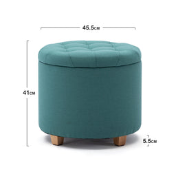 45cm Round Linen Padded Seat Ottoman Storage Stool Box, Footstool Pouffes Chair with Lids