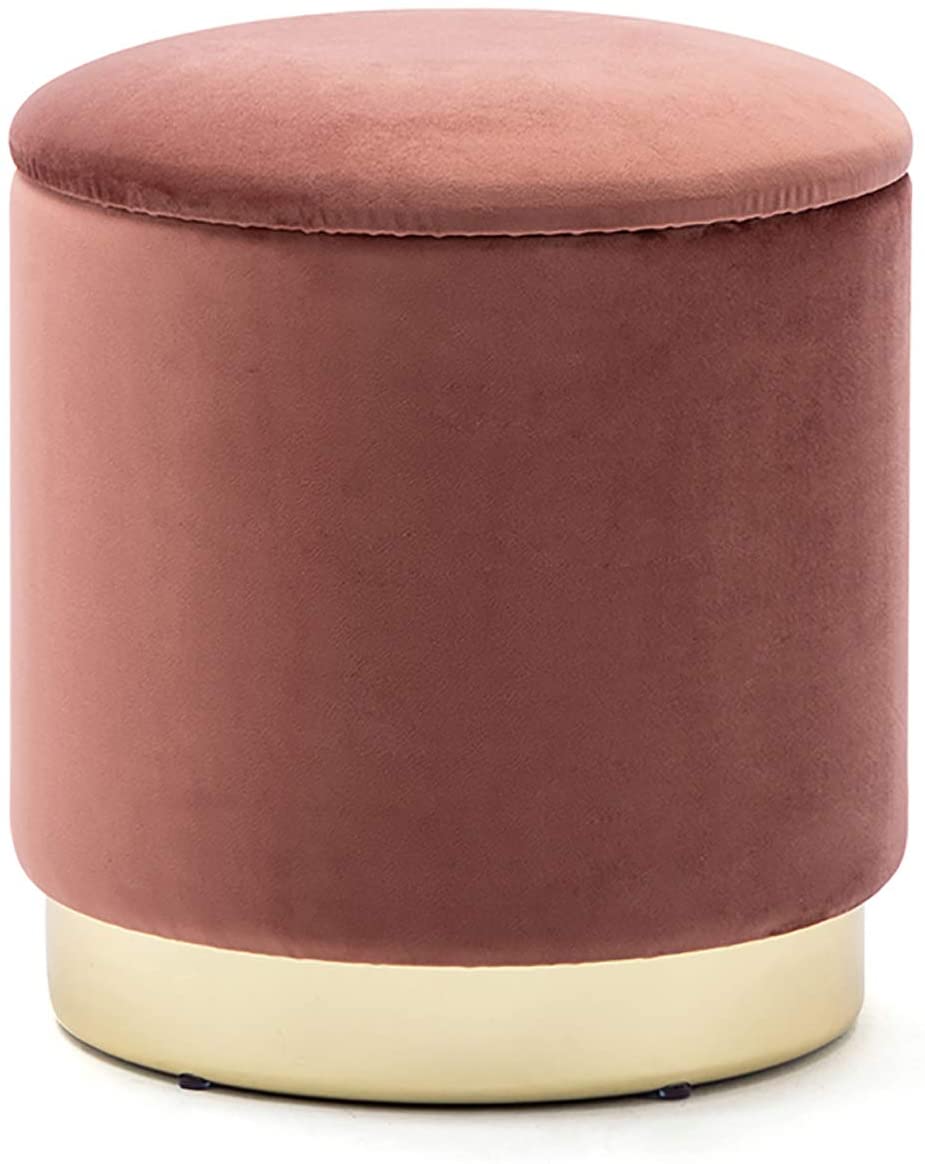 37cm Round Velvet Ottoman Storage Box With Lid Pouffe Seat Chair Liv HNNHOME