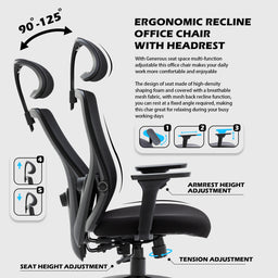 Recline Ergonomic Office Chair with Back Support and Headrest, Tilt Function Position Lock, Home Office Computer Desk Chair with Lumbar Support, Breathable Mesh Executive Office Chair