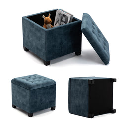 45cm Cube Cloud Velvet Padded Seat Ottoman Storage Stool Box, Footstool Pouffes Chair with Lids