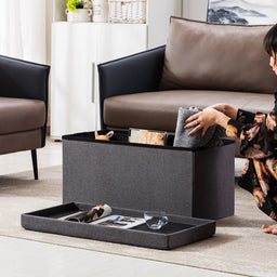 Large Ottoman Storage Box, Velvet Folding Padded Seat Bench Stool Foot Stool, Sofa Pouffes Footstool, Extra Storage Space 76cm x 38cm x 38cm