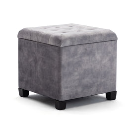 45cm Cube Cloud Velvet Padded Seat Ottoman Storage Stool Box, Footstool Pouffes Chair with Lids