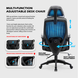 Recline Ergonomic Office Chair with Back Support and Headrest, Tilt Function Position Lock, Home Office Computer Desk Chair with Lumbar Support, Breathable Mesh Executive Office Chair