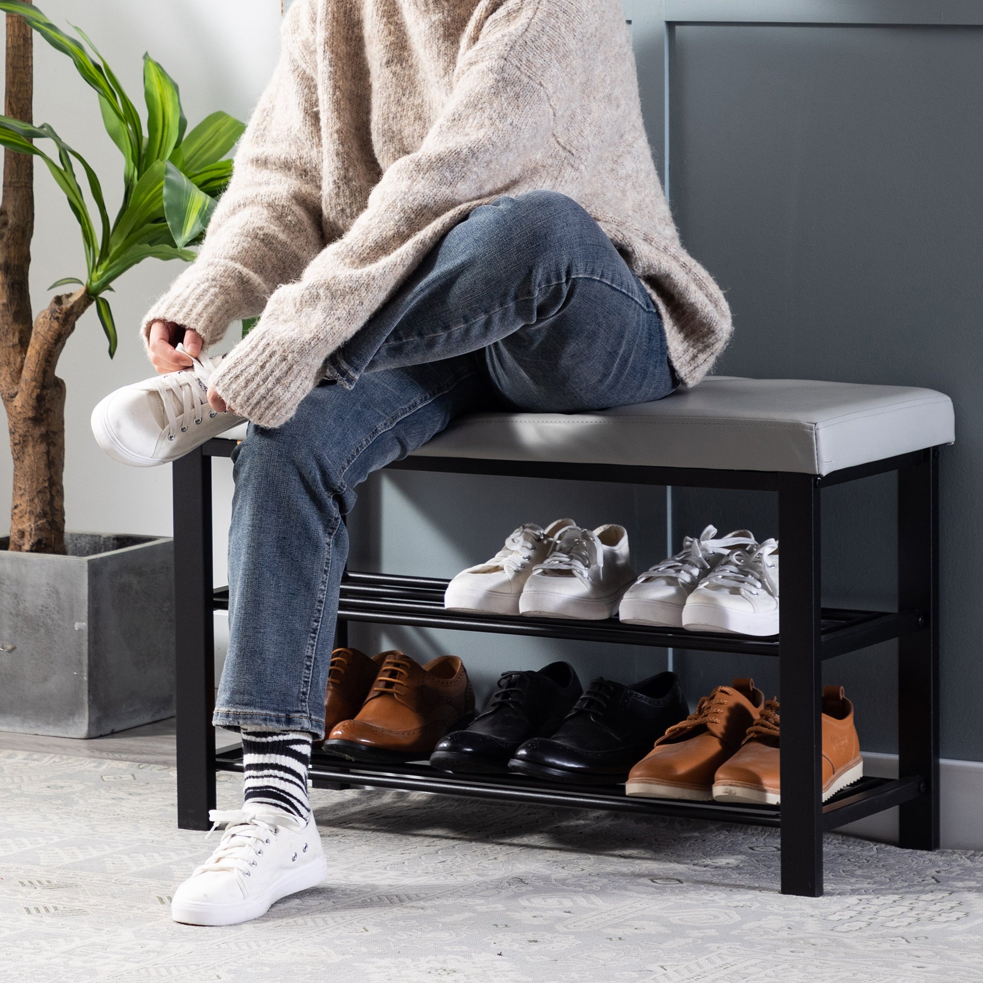 Industrial Shoe Bench, 3-tier Shoe Rack, Storage Organizer With Seat for  Entryway, Living Room, Hallway 