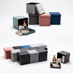 Ottoman Storage Box, Folding Stool Seat, Velvet Padded Foot Stool, Sofa Footstool Pouffes, Light Weight Children Toy Chest 38cm x 38cm x 38cm