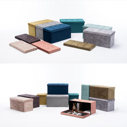 Velvet Pouffe Folding Storage Ottoman Footstool Box Toy Chest with Lid, Foldable Foot Stool Seat 82cm x 40cm x 40cm