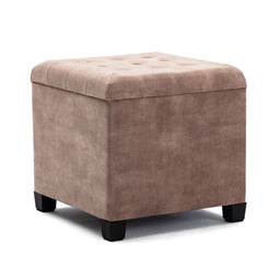 45cm Cube Cloud Velvet Padded Seat Ottoman Storage Stool Box, Footstool Pouffes Chair with Lids