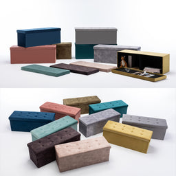 Velvet Pouffe Folding Storage Ottoman Footstool Box Toy Chest with Lid, Foldable Foot Stool Seat 110cm x 40cm x 40cm