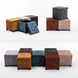 45cm Cube Cloud Velvet Padded Seat Ottoman Storage Stool Box, Footstool Pouffes Chair with Lids